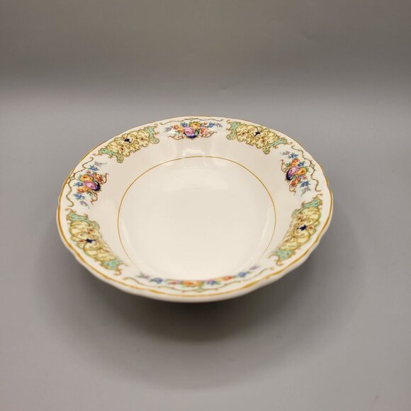 Canonsburg Pottery Co Oval Vegetable Serving Bowl Floral Rim Scrolls 1940's - Picture 3 of 9